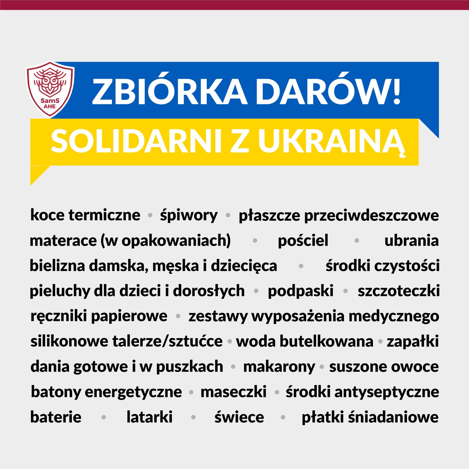 Samorząd Studentów AHE w Łodzi zorganizował zbiórkę darów